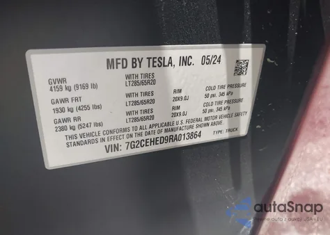 2024 Tesla Cybertruck All-Wheel Drive from USA, damaged, VIN 7G2CEHED9RA013864